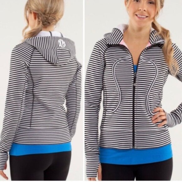 lululemon athletica Tops - Lululemon Scuba Hoodie Sweater Classic Stripe Black and White Women’s Size 8